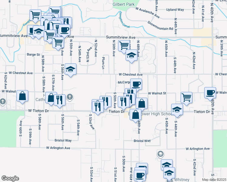 map of restaurants, bars, coffee shops, grocery stores, and more near 310 South 50th Avenue in Yakima