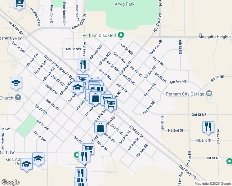 map of restaurants, bars, coffee shops, grocery stores, and more near in Perham