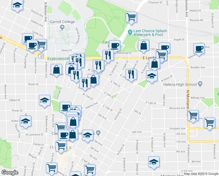 map of restaurants, bars, coffee shops, grocery stores, and more near 814 Logan Street in Helena