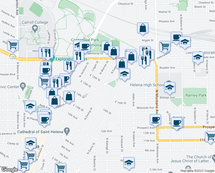 map of restaurants, bars, coffee shops, grocery stores, and more near 309 East 16th Street in Helena