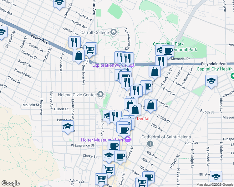 map of restaurants, bars, coffee shops, grocery stores, and more near Shootly Way in Helena