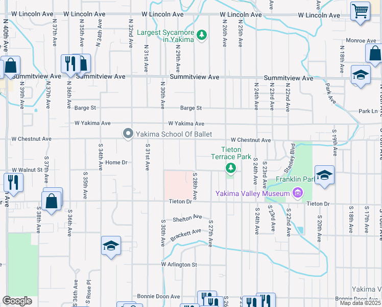 map of restaurants, bars, coffee shops, grocery stores, and more near 210 South 28th Avenue in Yakima