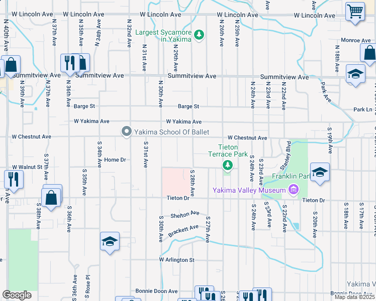 map of restaurants, bars, coffee shops, grocery stores, and more near 210 South 28th Avenue in Yakima