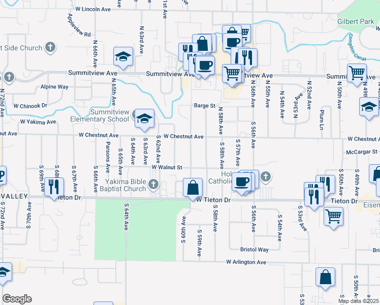 map of restaurants, bars, coffee shops, grocery stores, and more near 5908 West Chestnut Avenue in Yakima