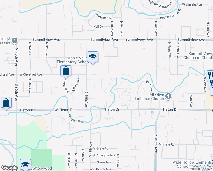 map of restaurants, bars, coffee shops, grocery stores, and more near 201 Woodwinds Court in Yakima