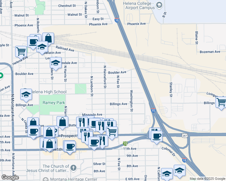 map of restaurants, bars, coffee shops, grocery stores, and more near 1911 Livingston Avenue in Helena