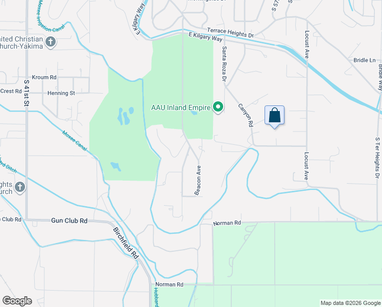 map of restaurants, bars, coffee shops, grocery stores, and more near 619 Country Club Drive in Yakima