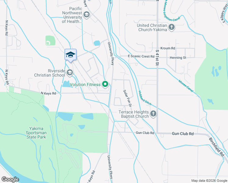 map of restaurants, bars, coffee shops, grocery stores, and more near 3701 Gun Club Road in Yakima