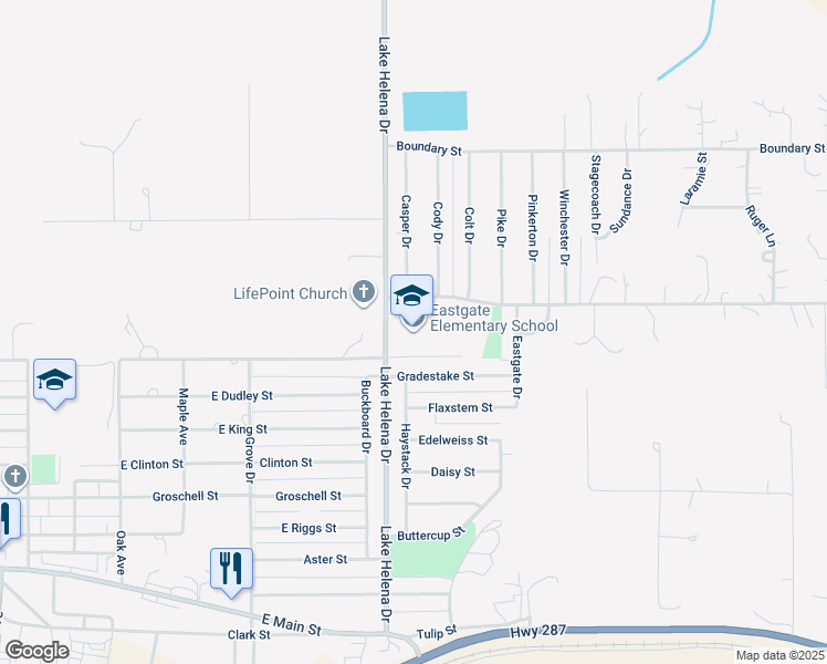 map of restaurants, bars, coffee shops, grocery stores, and more near 4010 Gradestake Street in East Helena