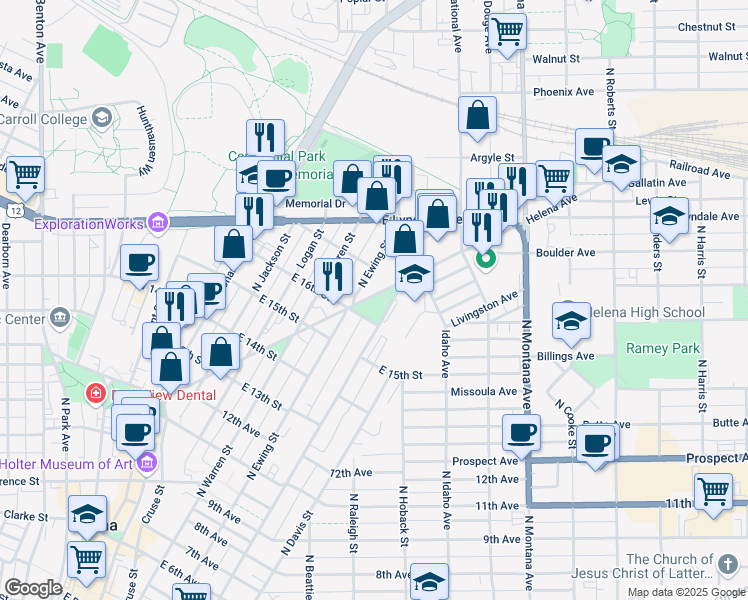 map of restaurants, bars, coffee shops, grocery stores, and more near in Helena
