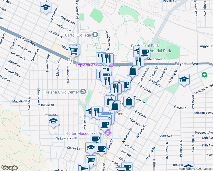 map of restaurants, bars, coffee shops, grocery stores, and more near 23 West 14th Street in Helena
