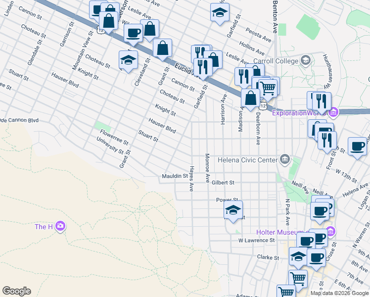 map of restaurants, bars, coffee shops, grocery stores, and more near 809 Hayes Ave in Helena