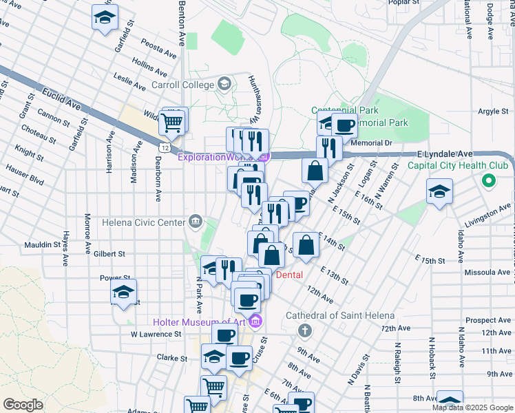 map of restaurants, bars, coffee shops, grocery stores, and more near 23 West 14th Street in Helena