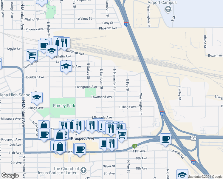 map of restaurants, bars, coffee shops, grocery stores, and more near 1833 Livingston Avenue in Helena