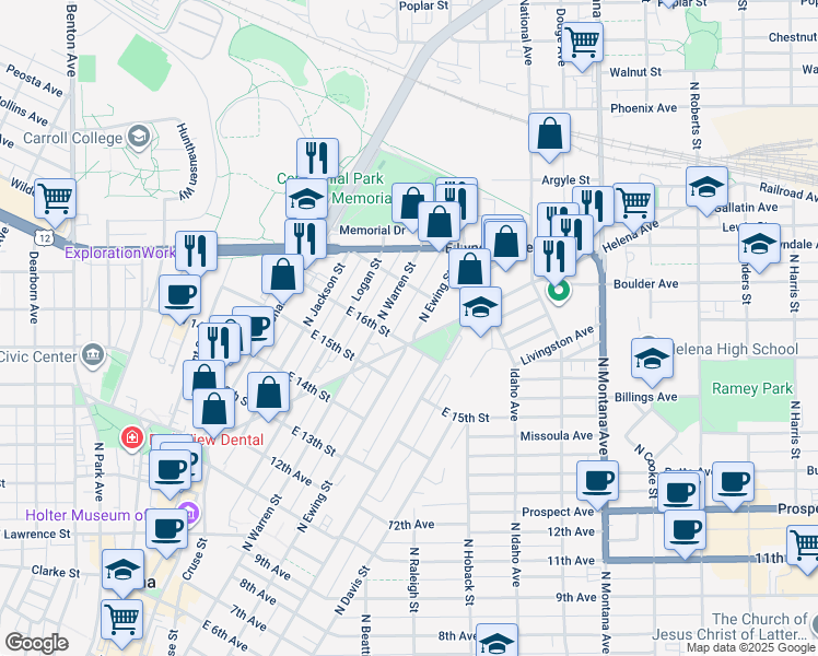 map of restaurants, bars, coffee shops, grocery stores, and more near in Helena