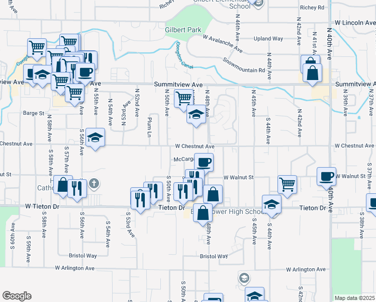 map of restaurants, bars, coffee shops, grocery stores, and more near 4902 West Chestnut Avenue in Yakima