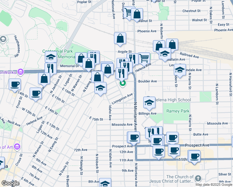 map of restaurants, bars, coffee shops, grocery stores, and more near 1027 North Davis Street in Helena