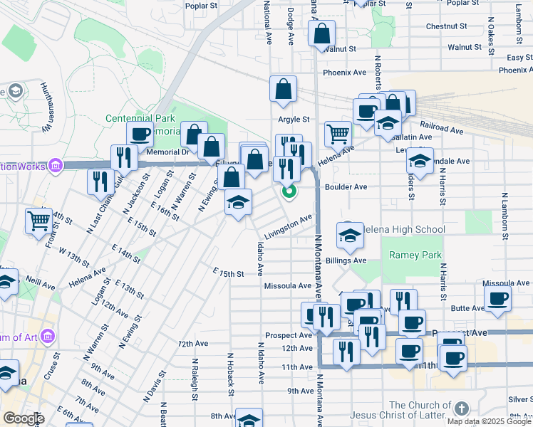 map of restaurants, bars, coffee shops, grocery stores, and more near 1027 N Davis St in Helena