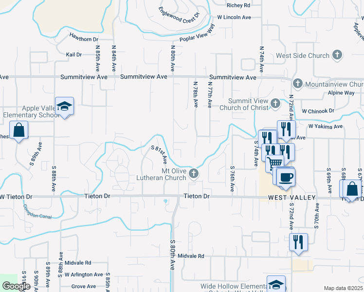 map of restaurants, bars, coffee shops, grocery stores, and more near 207 South 80th Avenue in Yakima