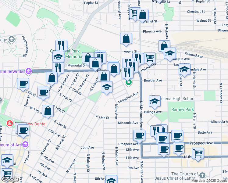 map of restaurants, bars, coffee shops, grocery stores, and more near 1203 Idaho Avenue in Helena