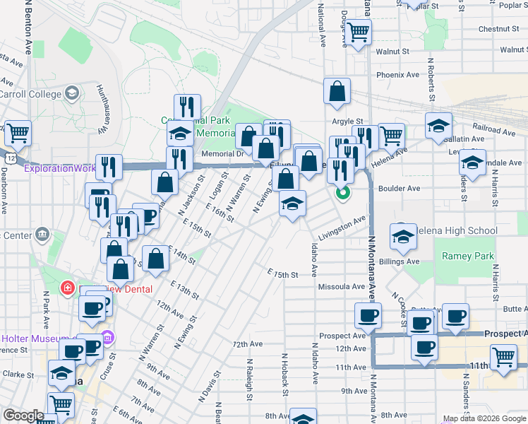 map of restaurants, bars, coffee shops, grocery stores, and more near in Helena