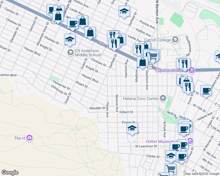 map of restaurants, bars, coffee shops, grocery stores, and more near 809 Hayes Ave in Helena