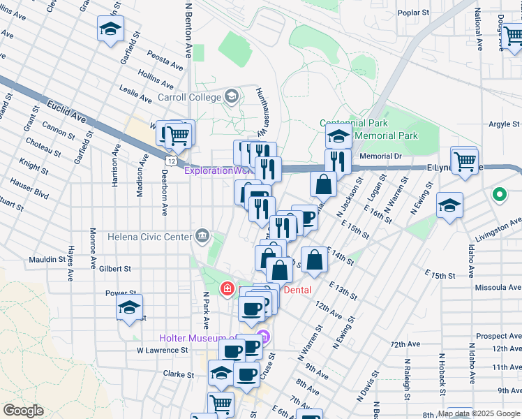 map of restaurants, bars, coffee shops, grocery stores, and more near 23 West 14th Street in Helena