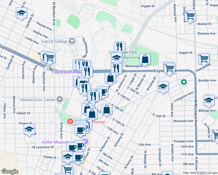 map of restaurants, bars, coffee shops, grocery stores, and more near 900 North Last Chance Gulch in Helena