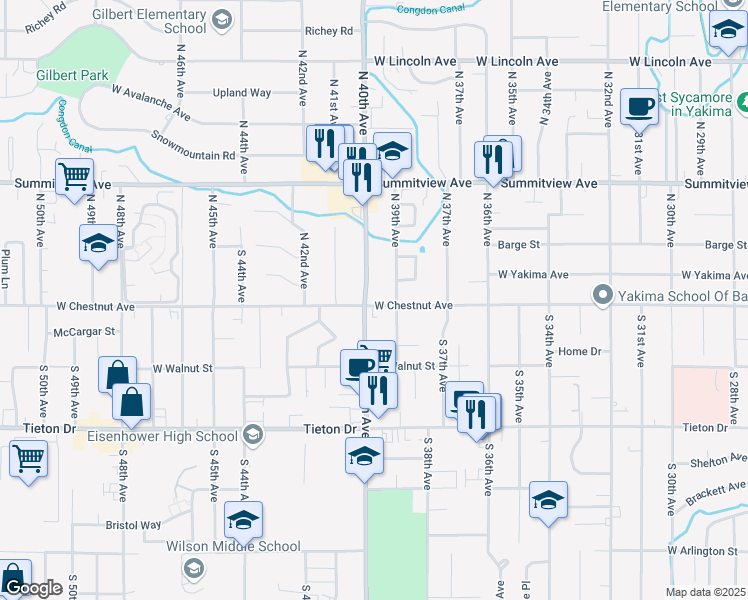 map of restaurants, bars, coffee shops, grocery stores, and more near 3902 West Chestnut Avenue in Yakima