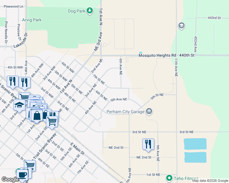 map of restaurants, bars, coffee shops, grocery stores, and more near 705 6th Avenue Northeast in Perham