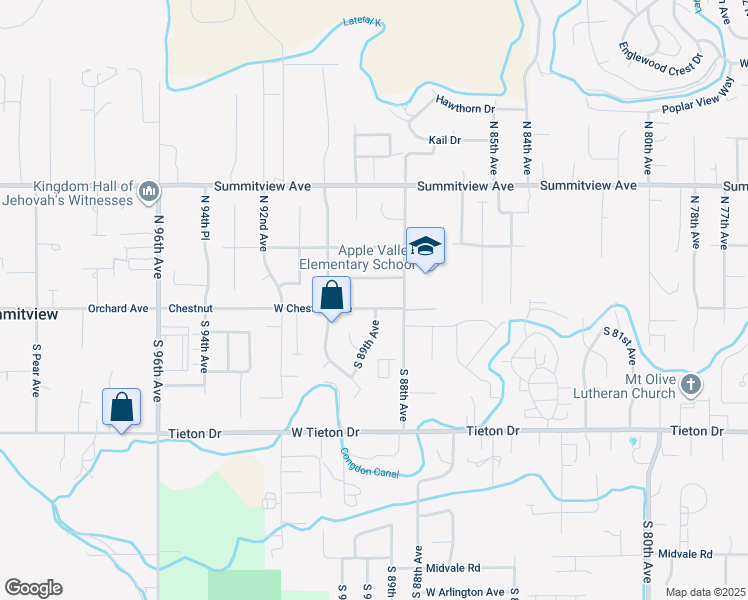 map of restaurants, bars, coffee shops, grocery stores, and more near 8807 West Chestnut Avenue in Yakima