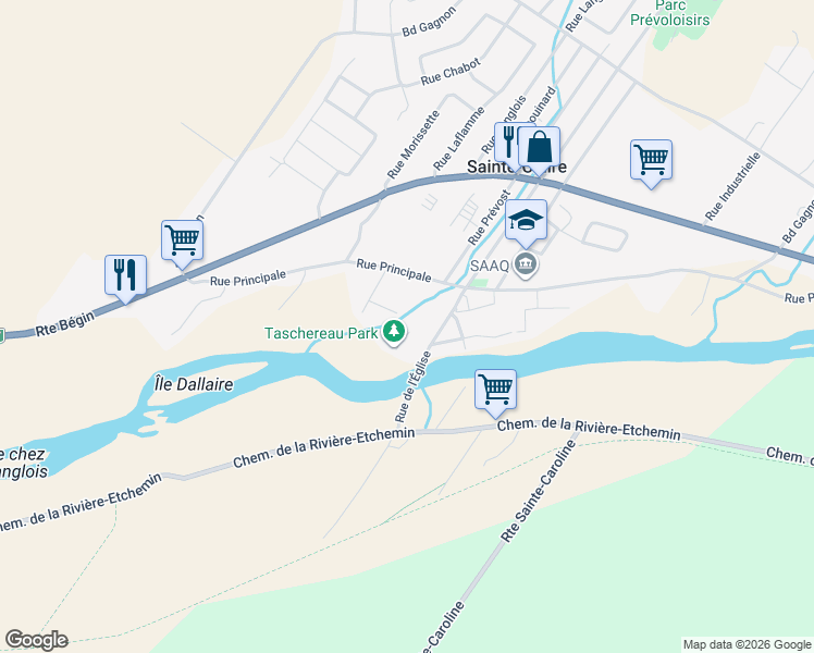 map of restaurants, bars, coffee shops, grocery stores, and more near 17 Rue de l'Église in Sainte-Claire