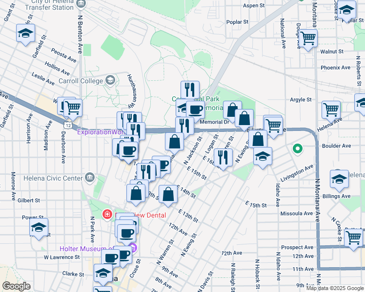 map of restaurants, bars, coffee shops, grocery stores, and more near 999 North Last Chance Gulch in Helena