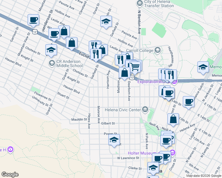 map of restaurants, bars, coffee shops, grocery stores, and more near 519 Knight Street in Helena