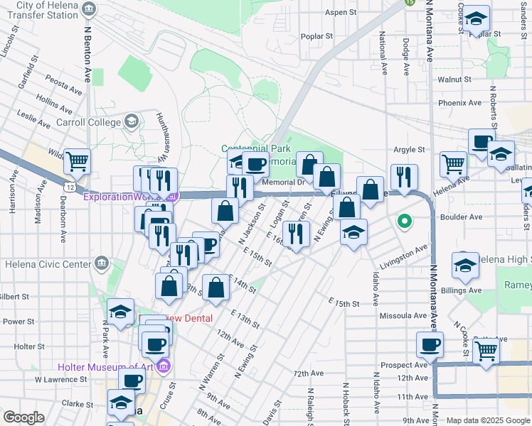 map of restaurants, bars, coffee shops, grocery stores, and more near 1025 Jackson St in Helena