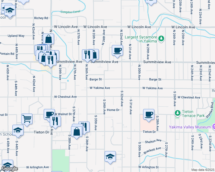 map of restaurants, bars, coffee shops, grocery stores, and more near 3309 West Yakima Avenue in Yakima