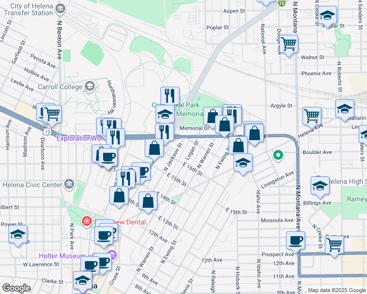 map of restaurants, bars, coffee shops, grocery stores, and more near 1025 North Jackson Street in Helena