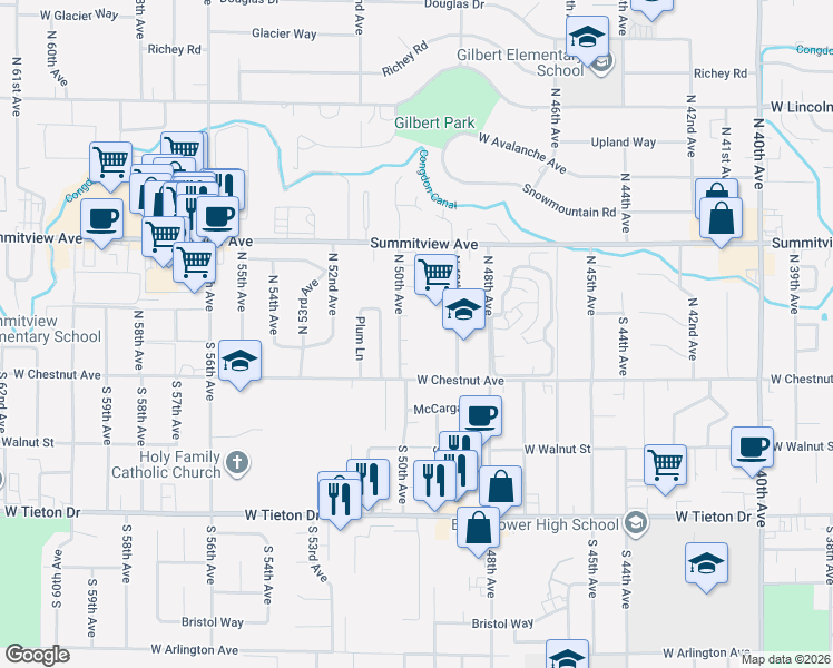 map of restaurants, bars, coffee shops, grocery stores, and more near 4931 Apple Blossom Ct in Yakima