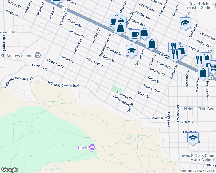 map of restaurants, bars, coffee shops, grocery stores, and more near 1310 Flowerree Street in Helena