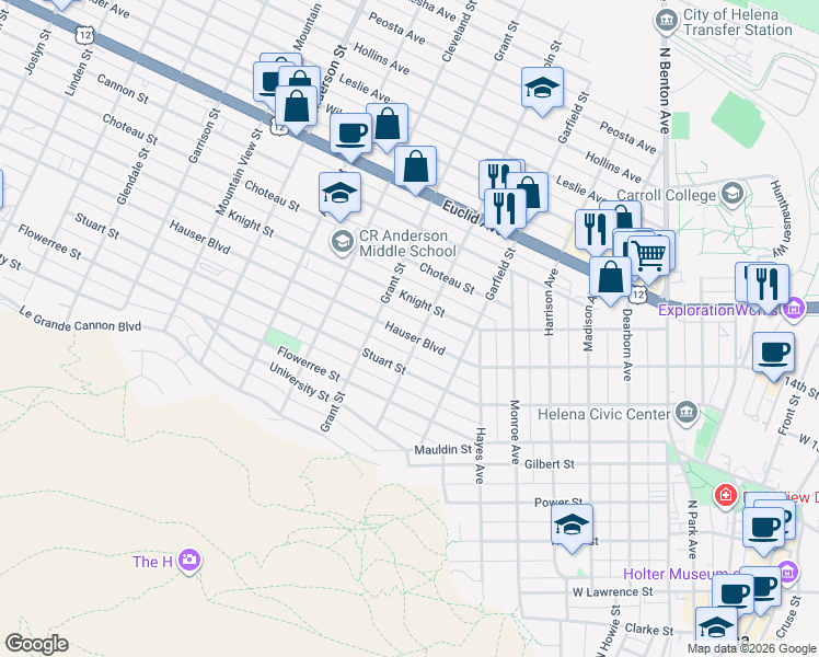 map of restaurants, bars, coffee shops, grocery stores, and more near 1008 Hauser Boulevard in Helena