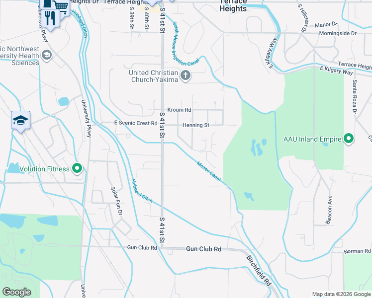 map of restaurants, bars, coffee shops, grocery stores, and more near 516 Justice Drive in Yakima