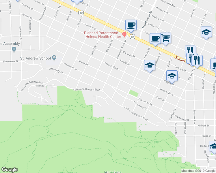 map of restaurants, bars, coffee shops, grocery stores, and more near 1423 Flowerree Street in Helena