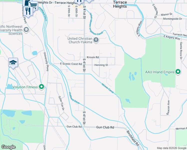 map of restaurants, bars, coffee shops, grocery stores, and more near 516 Justice Drive in Yakima