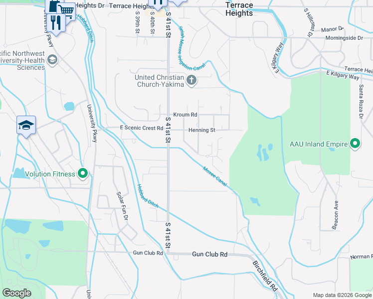 map of restaurants, bars, coffee shops, grocery stores, and more near 516 Justice Drive in Yakima