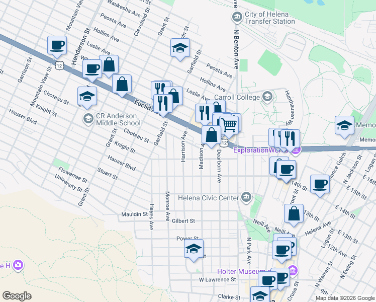 map of restaurants, bars, coffee shops, grocery stores, and more near 519 Knight Street in Helena