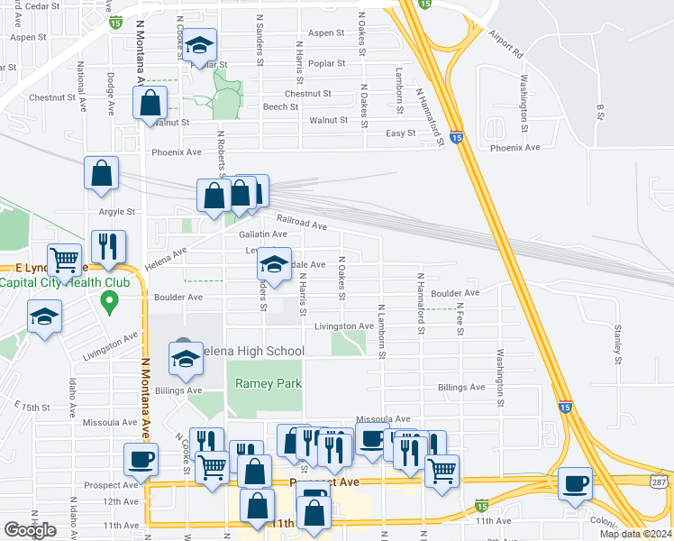 map of restaurants, bars, coffee shops, grocery stores, and more near 1635 East Lyndale Avenue in Helena