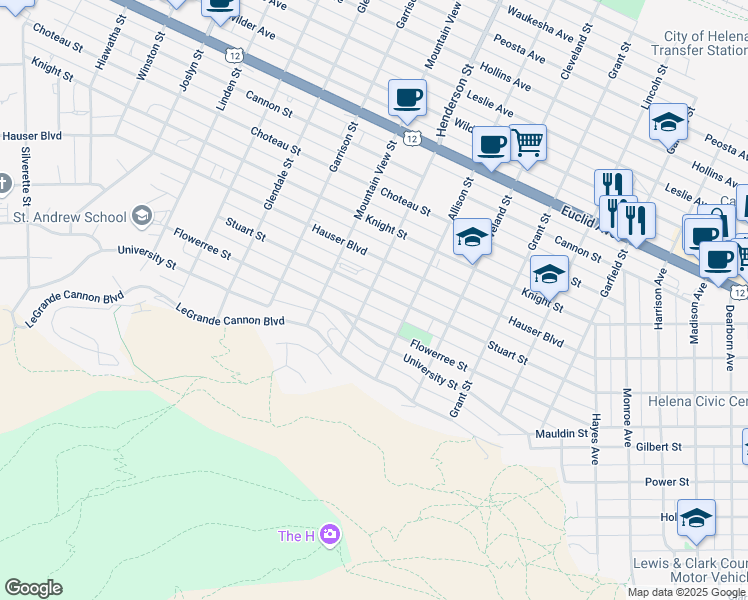 map of restaurants, bars, coffee shops, grocery stores, and more near 1310 Flowerree Street in Helena