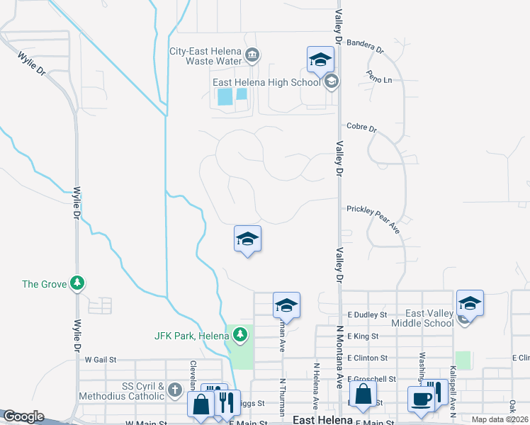 map of restaurants, bars, coffee shops, grocery stores, and more near 2510 Valley Drive in East Helena