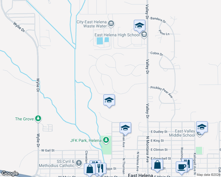 map of restaurants, bars, coffee shops, grocery stores, and more near 2510 Valley Drive in East Helena