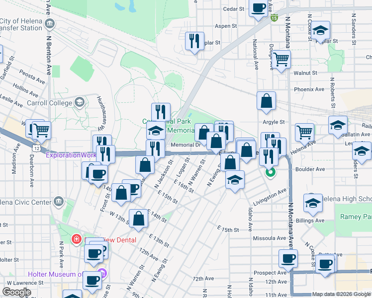 map of restaurants, bars, coffee shops, grocery stores, and more near 102 East Lyndale Avenue in Helena